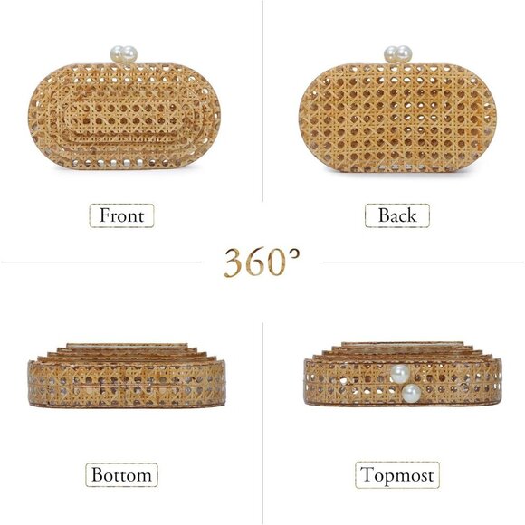 Women Acrylic Clutch Bag Rattan Woven Pattern Evening Crossbody Chic
